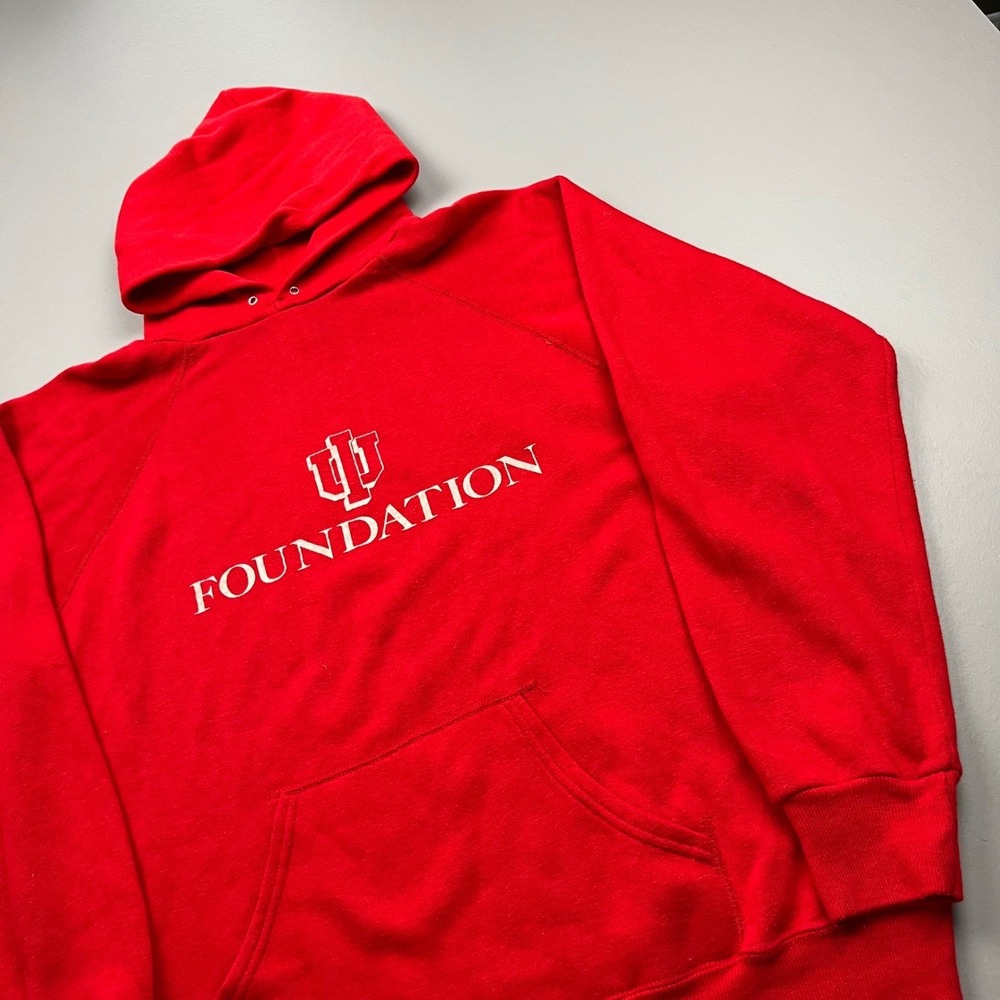 Vintage Indiana University Hoodie Mens XL Red Little 500 IU Foundation 70s